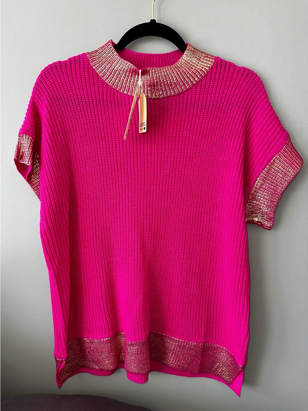 Women's Hot Pink Knit Top with Metallic Trim